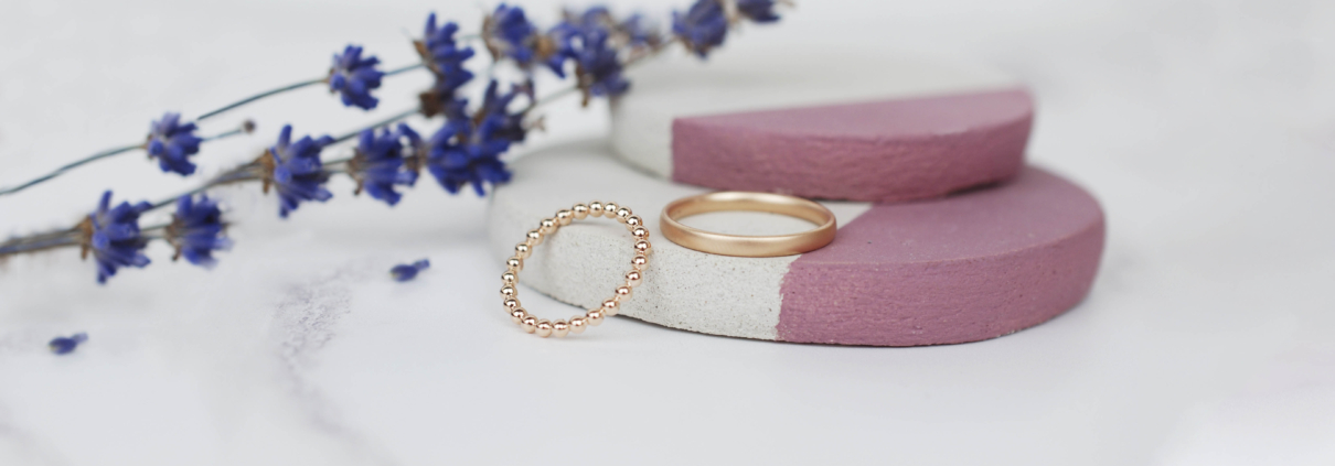 Rose Gold Wedding Bands - Bespoke Beaded Ring and Court Shape Ring