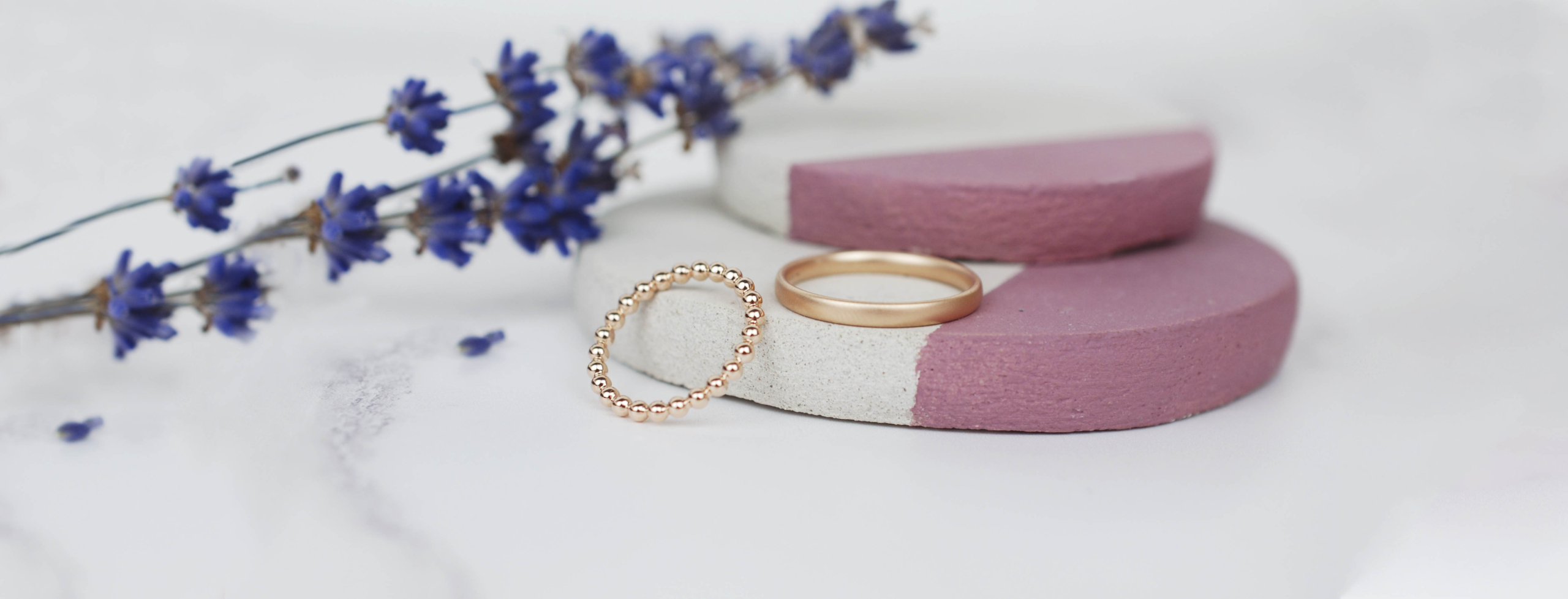 Rose Gold Wedding Bands - Bespoke Beaded Ring and Court Shape Ring