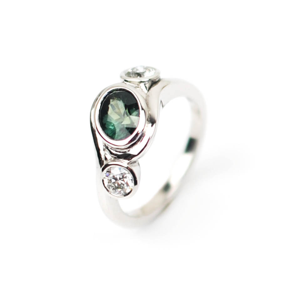Wave Inspired Engagement Ring White Background