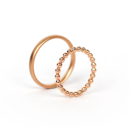 Court Shape and Beaded Rose Gold Wedding Band Set