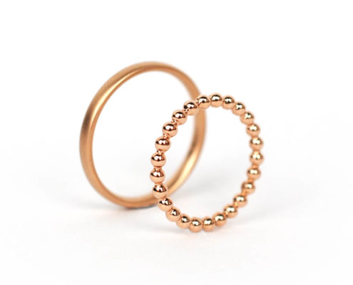 Court Shape and Beaded Rose Gold Wedding Band Set