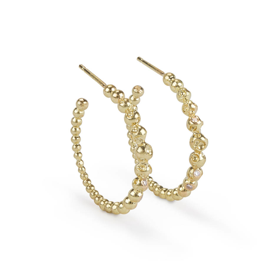 Vitium Medium Hoop Earrings in 18ct Gold with Diamonds