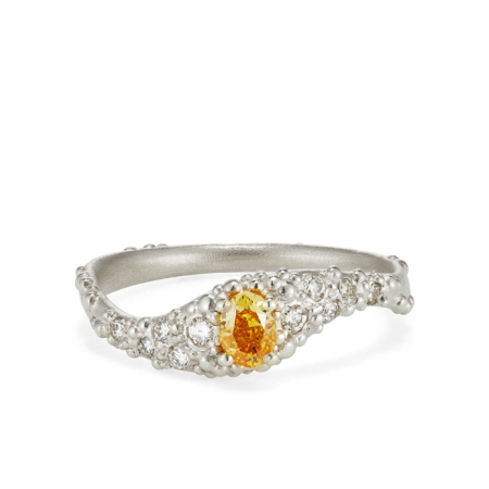 Orno Bespoke Wave Engagement Ring with Congac Oval Diamond in 9ct white gold
