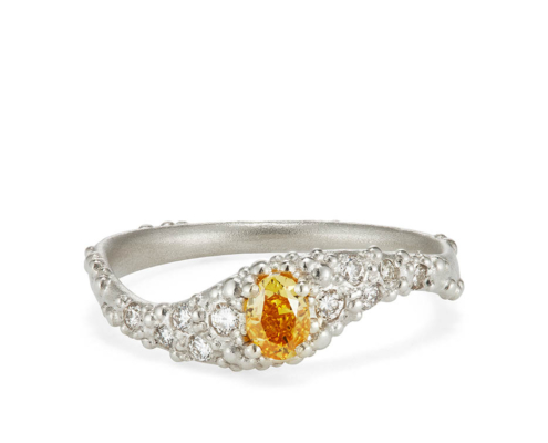 Stacked from 24 images. Method=C (S=4) Orno Bespoke Wave Engagement Ring with Congac Oval Diamond in 9ct white gold