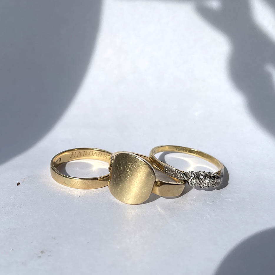 Three rings to repurpose old jewellery into Vieo Quat Bespoke with three Diamonds