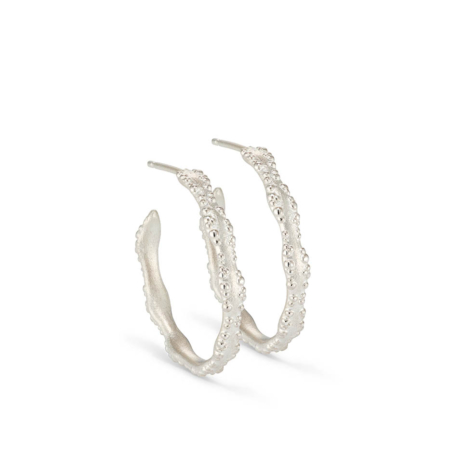 Delicate scalloped edge hoop earrings in sterling silver.