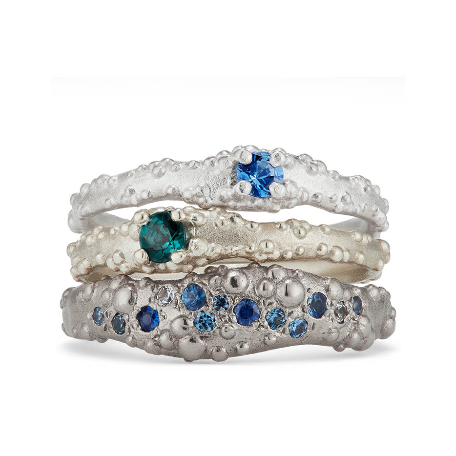 silver, 9ct white gold and 14ct white gold rings