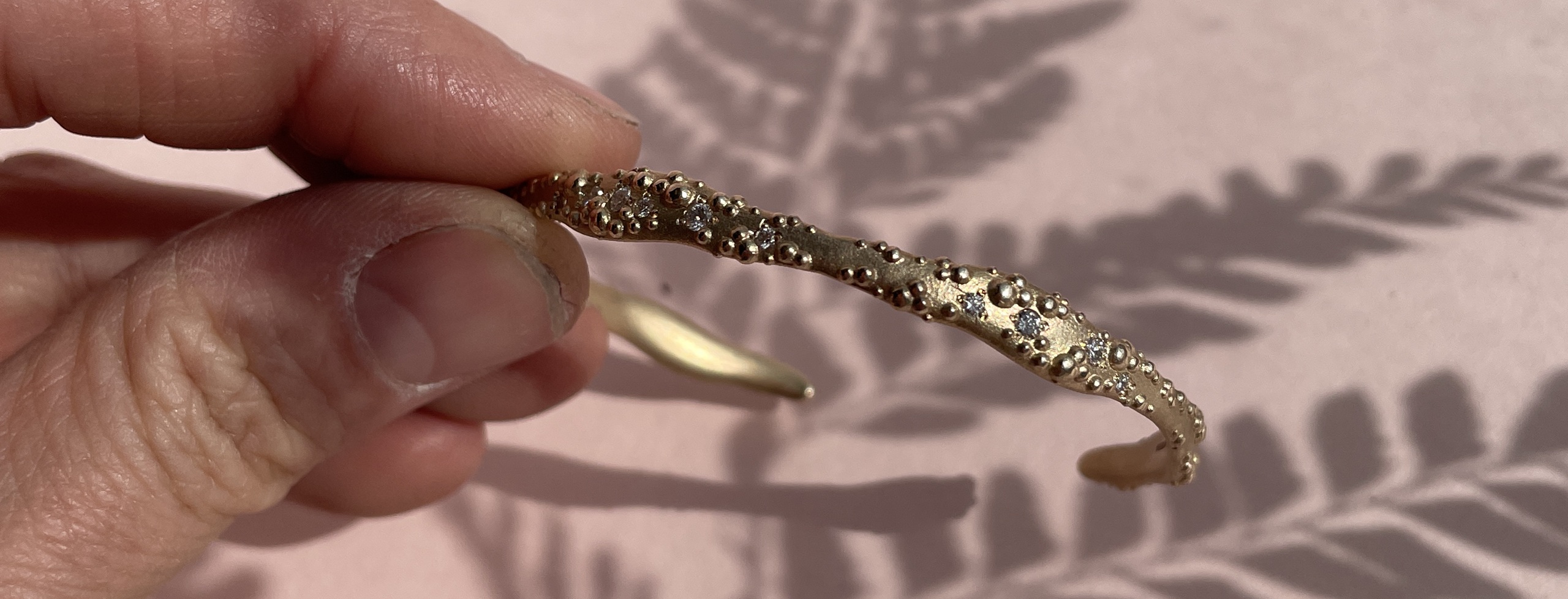 Bespoke heirloom gold bangle - Judith Peterhoff Bespoke heirloom rework of a gold bangle with diamonds