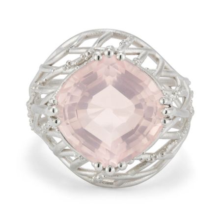 Vieo braided lattice ring with rose quartz