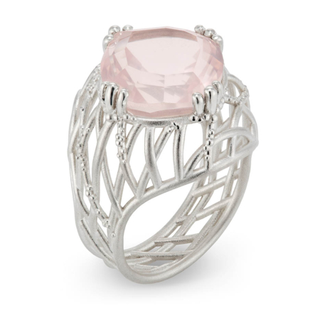 Vieo braided lattice ring with navette cut rose quartz