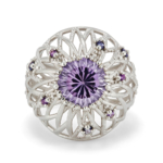 Vieo lattice bombe ring in sterling silver with purple lavendar quartz