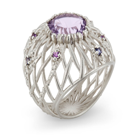 Vieo lattice bombe ring with purple lavendar quartz
